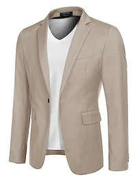 Herren Sakko Sportlich Slim Fit Blazer Anzugjacke 1 Knöpfe Freizeit Sportsakko für Hochzeit Business Klassischer Jackett Männer Klassisch Jacke Khaki M