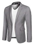 COOFANDY Herren Regular Fit Sakko Anzugjacke Business Freizeit 1 Knöpfe Hellgrau