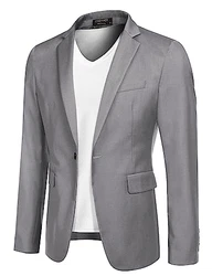 COOFANDY Herren Regular Fit Sakko Anzugjacke Business Freizeit 1 Knöpfe Hellgrau