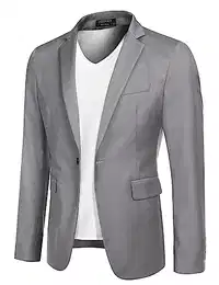 Sakko Herren Regular Fit Sportlich Anzugjacke mit Fliege 1 Knöpfe Blazer für Business Hochzeit Freizeit Hellgrau M