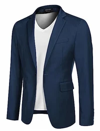 Herren Sakko Sportlich Freizeit Blazer Anzugjacke Herrensakko Klassisch Jacke 1 Knöpfe Einfarbig Hochzeit & Business Blau M