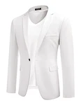 COOFANDY Herren Regular Fit Sakko Anzugjacke Business Freizeit 1 Knöpfe Weiss