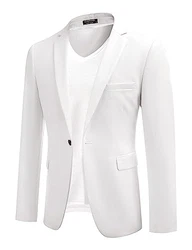 COOFANDY Herren Regular Fit Sakko Anzugjacke Business Freizeit 1 Knöpfe Weiss