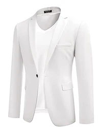 Anzugjacke Herren Regular Fit Sakko Anzugjacke Blazer Anzug Sakko EIN Knopf Blazer für Business Hochzeit Weiss M