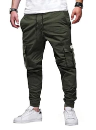 Armee Grün Jogginghose Herren Cargohose Einfarbig Hose Männer Causal Sporthose Elastische Freizeithose mit 6 Tasche M