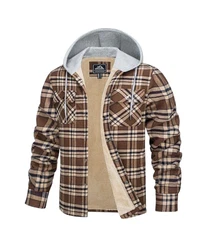 TACVASEN Herren Hemdjacke Hoodie Braun