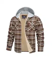 Herren Hemdjacke Gefüttert Winter Hemden Langarm Wattiert Herrenhemd Holzfällerhemd Hoodie (M, Braun)
