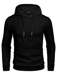 COOFANDY Herren Kapuzenpullover Hipster Gym Langarm Kordelzug Jacquard Pullover Hoodies Schwarz