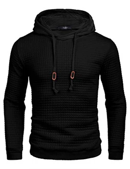 COOFANDY Herren Kapuzenpullover Hipster Gym Langarm Kordelzug Jacquard Pullover Hoodies Schwarz