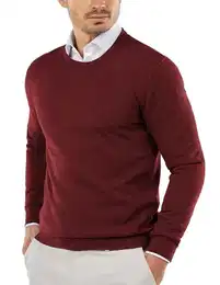 Herren Pullover mit Rundhalsausschnitt Slim Fit Leichte Sweatshirts Strickpullover für Casual oder Dressy Wear Weinrot M