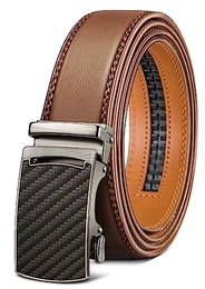 Gürtel Herren, Ledergürtel Ratsche Automatikschließe für Herren Business Anzug,Breit 35mm,Größe Angepasst(Tawny-130cm/38-44 taille verstellbar)