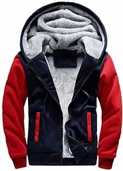 VSUSN Herren Kapuzenpullover mit Reißverschluss Langarm Kapuzenjacke Sweatshirt Blau/Rot