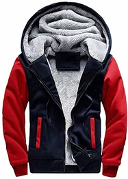 Herren Kapuzenpullover mit Reißverschluss, Langarm Kapuzenjacke, Winter Warm Fleece-Innenseite Sweatshirt, Plus Dicke Fleecejacke, Sweatjacke Mit Kapuze(Blau&Rot, M)