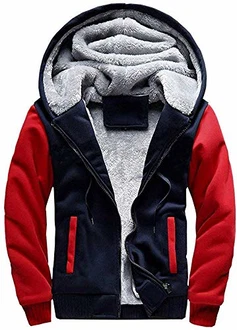 VSUSN Herren Kapuzenpullover mit Reißverschluss Langarm Kapuzenjacke Sweatshirt Blau/Rot