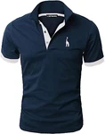 LIUPMWE Poloshirt Herren Kurzarm Basic Golf T-Shirt Giraffe Stickerei Polohemd Blau/Weiß
