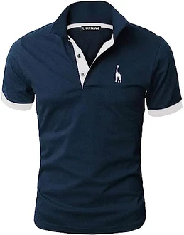 LIUPMWE Poloshirt Herren Kurzarm Basic Golf T-Shirt Giraffe Stickerei Polohemd Blau/Weiß LIUPMWE Poloshirt Herren Kurzarm Basic Golf T-Shirt Giraffe Stickerei Polohemd Blau/Weiß
