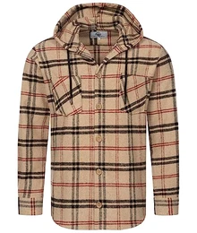 Herren Hemd Kariert Kapuzenhemd Karohemd Herrenhemd Flanell Hemden Holzfällerhemd Übergangsjacke Langarm Kariert Winter H-334 Beige M