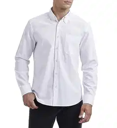 Weiß Hemd Herren Langarm Oxford Hemden Freizeithemd Businesshemd Baumwolle Casual Regular Fit Formales Hemd mit Brusttasche M