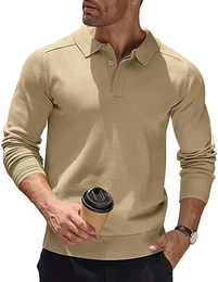 Pullover Herren Poloshirt Strickpullover Mit Polokragen Long Sleeve Sweater Feinstrick Pullover Lässig Strick-Pulli Thermo Pullover Business Pullover Dunkles Khaki XXL