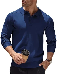 Herren Poloshirt Langarmshirt Polo Pullover Strickpullover Sweater Business Pullover Casual Pullover Winterpullover Einfarbig Thermo Pullover Navy blau M