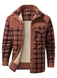 Flanellhemdjacke Herren Flanellhemd Herren Hemd Jacke Langarm Thermohemd Winterjacke Fleecefutter Rot M