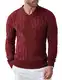 COOFANDY Herrenpullover Warmer Winter Einfarbiger Slim-Fit-Pullover Modischer Zopfmusterpullover Herren Rot