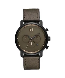 Chronograph Quarz Uhr für Herren mit Grünes Lederarmband - 28000287-D