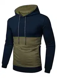 Hoodie Herren Kapuzenpullover Patchwork Pullover Sweatshirt Sweatjacke Langarm Blau M