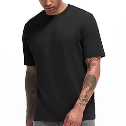 Herren Dickes Rundhals T-Shirt Herren Hochwertiges Baumwoll Schwergewicht T-Shirt mit Anti-Schrumpfung(T2 Black M)