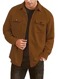 Herren Hemd Cord Langarm Freizeithemd Männer Jacke Regular Fit Button Up Hemdjacke Mit Klappentasche Braun, M