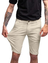 Chino Shorts Herren Power Stretch Slim Fit. Bermuda Kurze Hose Sommer Baumwolle. Сhinoshorts - Creme Weiß. Größe: 46