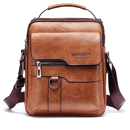 Umhängetasche Herren Schultertasche Herrentasche Klein Vintage PU Leder Crossbody Herren Tasche Umhängen Handtasche Männer für Arbeit, Schule, Alltag (Hellbraun)
