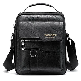 Umhängetasche Herren Schultertasche Herrentasche Klein Vintage PU Leder Crossbody Herren Tasche Umhängen Handtasche Männer für Arbeit, Schule, Alltag (schwarz 2)