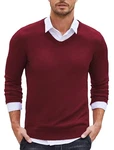 COOFANDY Herren Pullover V Ausschnitt Langarm Slim Fit Basic Sweater Rotwein