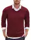 COOFANDY V Ausschnitt Herren Pullover Slim Fit Basic Pullover Herren Langarmshirt Strickpullover Sweater Fall Tops Rotwein L