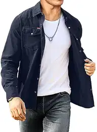 Cord Hemd Herren Hemdjacke Hemden Langarm Button Placke Langarm Regular Fit Casual Blau XL