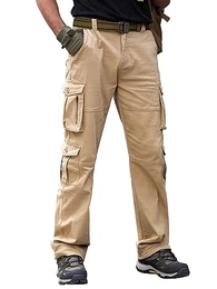 Herren Cargohose Baumwolle Baggy Chino Hosen Freizeit Outdoorhose Arbeitshose Trouser Pants (Medium, Khaki)
