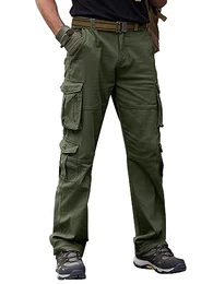 Herren Cargohose Baumwolle Baggy Chino Hosen Freizeit Outdoorhose Arbeitshose Trouser Pants (Medium, Grün)