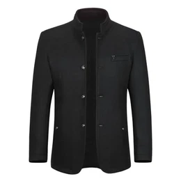 Wintermantel Herren Kurzmantel Slim Fit Mantel mit Stehkragen Wolle Warm Wollmantel Business Freizeit Schwarz M