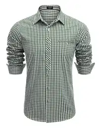 Herren Hemd Kariertes-Langarm-Hemd Trachtenhemd Karohemden Freizeithemd Kariertes Hemd Langarm Button down Shirt Baumwollhemd mit Kent-Kragen Arbeitshemd Dunkelgrün M