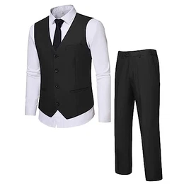Herren Anzugweste und Hose Set Anzug 2 Teilig Hochzeit Herrenanzug Business Schwarz M