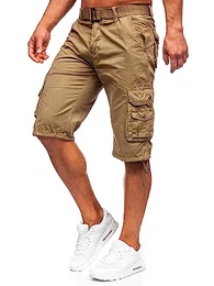 Herren Cargo Shorts Kurze Hose Cargohose Sommer Bermudas Outdoor Jogginghose Sporthose Stretch Freizeithose Camo Military Army 77885 Camel XL [7G7]