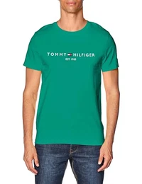 Herren T-Shirt Kurzarm Tommy Logo Rundhalsausschnitt, Grün (Olympic Green), M
