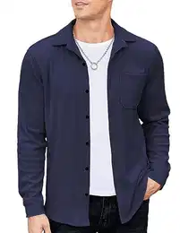Hemd Herren Langarm CordhemdFreizeithemd Langarmhemd Hemdjacke Cord Hemd Mit Brusttasche Thermohemden Lässig und Bequem Hemd Marineblau M
