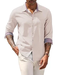 Hemd Herren Langarm Bügelfrei Oxford-Hemd Langarm Casual Hemd Button Down Hemd Basic-Shirt Freizeithemd Slim Fit Einfarbig Businesshemd Langarmhemd Hellbraun M