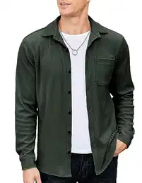 Herren Hemd Cord Langarm Freizeithemd Langarmhemd Hemdjacke mit Fronttasche Cord Jacke Winterhemd Regular Fit Männer Jacke Armeegrün M