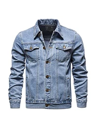 Herren Trucker Jacken Lange Ärmel Mantel Knopf nach unten Jeansjacke Lässig Oberbekleidung Männer Revershals Blau M