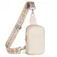 MoKo Damen Sling Bag Brusttasche PU Leder, Umhängetasche Klein Crossbody Damen Bag Wasserdicht Klein Schultertasche Tasche mit Breiter Gurt für Herren Einkaufen Reisen Wandern Radfahre, Beige