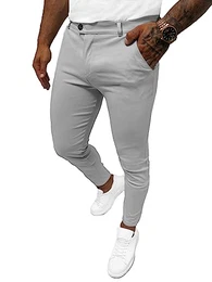 Herren Chino Hose Chinos Stoffhose Chinohose Anzughose Anzug Herrenhose Röhrenhose Pants Elegant Business Slim Fit Regular Klassisch Classic Basic O/P4049Z GRAU M
