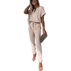 amropi Jumpsuit Damen Elegant Kurzarm Playsuit V-Ausschnitt Casual